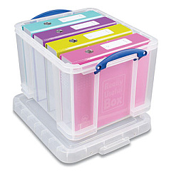 Really Useful Box SNAP-LID STORAGE BIN, 8.45 GAL, 14" X 18" X 12.25", CLEAR/BLUE, 3/PACK (2215516)