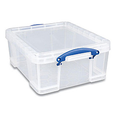 Really Useful Box SNAP-LID STORAGE BIN, 4.49 GAL, 11" X 18" X 4", CLEAR/BLUE, 4/PACK (2215517)