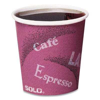 Dart Solo Paper Hot Drink Cups in Bistro Design, 4 oz, Maroon, 50/Pack (374SI0041)
