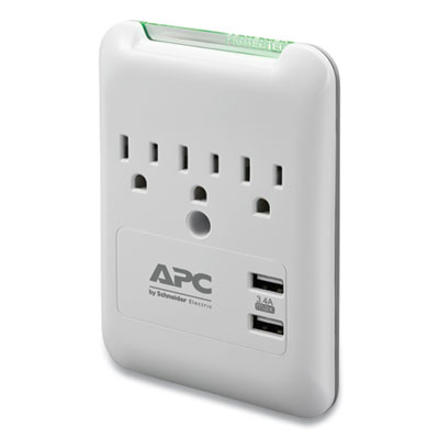 APC SURGEARREST WALL-MOUNT SURGE PROTECTOR, 3 AC OUTLETS, 2 USB PORTS, 540 J, WHITE (24414114)