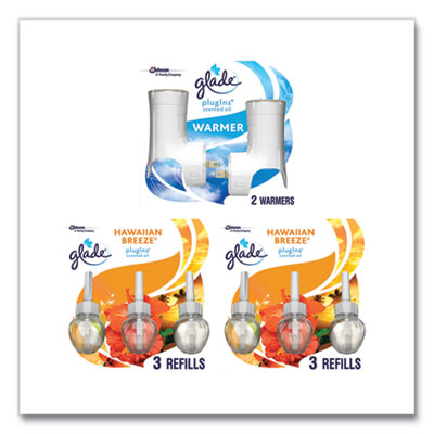 Glade Plugin Scented Oil, Hawaiian Breeze, 0.67 oz, 2 Warmers and 6 Refills/Pack (319962)
