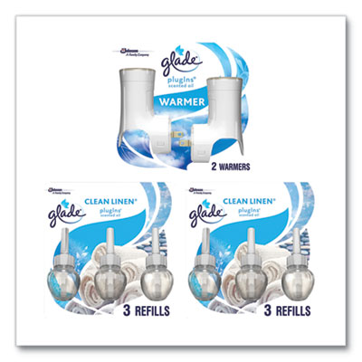 Glade Plugin Scented Oil, Clean Linen, 0.67 oz, 2 Warmers and 6 Refills/Pack (319963)