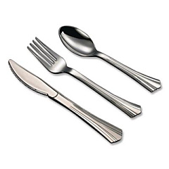 Tablemate Sterling Assorted Plastic Cutlery, Mediumweight, (20) Forks/(15) Knives/(15) Spoons, Plastic, Silver, 50/Pack (8305ASV)