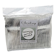 Tablemate STERLING HEAVY-DUTY PLASTIC FORKS, SILVER, 50/PACK (2719626)