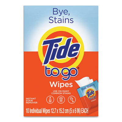 Tide To Go Instant Stain Remover Wipes, 6 x 5, Scented, 10/Box (38150BX)