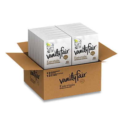 Vanity Fair ENTERTAIN BEVERAGE NAPKINS, 2-PLY, 9.8 X 9.8, WHITE, 40/PACK, 12 PACKS/CARTON (24426980)