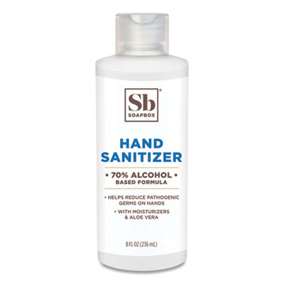 Soapbox Gel Hand Sanitizer, 8 oz Bottle with Dispensing Cap, Unscented, 24/Carton (77141CT)