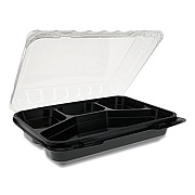 Pactiv Evergreen ClearView SmartLock Dual Color Hinged Lid Containers, 4-Compartment, 10.75 x 8 x 3.25, Black Base/Clear Top, 125/Carton (YEH891140000)