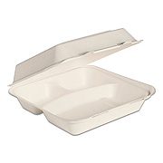 Dart Bare by Solo Eco-Forward Bagasse Hinged Lid Containers, 3-Compartment, 9.6 x 9.4 x 3.2, Ivory, 200/Carton (HC9CSC2050)