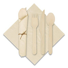 Hoffmaster Pre-Rolled Caterwrap Kraft Napkins with Wood Cutlery, Fork/Knife/Napkin/Spoon, Plastic, Brown, 100/Carton (120030)