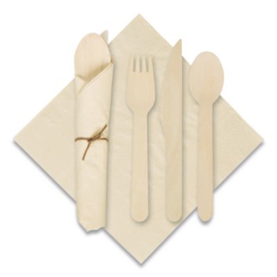 Hoffmaster Pre-Rolled Caterwrap Kraft Napkins with Wood Cutlery, Fork/Knife/Napkin/Spoon, Plastic, Brown, 100/Carton (120030)