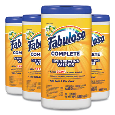 Fabuloso Multi Purpose Wipes, Lemon, 7 x 7, 90/Canister, 4 Canisters/Carton (97298)