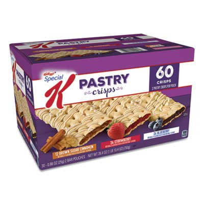 Kellogg's Special K Pastry Crisps, Blueberry; Brown Sugar Cinnamon; Strawberry, 0.88 oz Pouch, 60/Carton (22526)