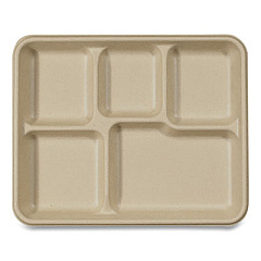 World Centric Fiber Trays, School Tray, 5-Compartments, 8.5 x 10.5 x 1, Natural, 400/Carton (TRSCUF)