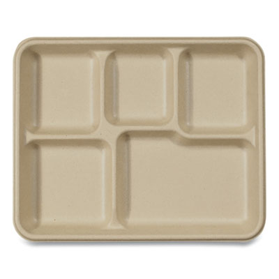 World Centric Fiber Trays, School Tray, 5-Compartments, 8.5 x 10.5 x 1, Natural, 400/Carton (TRSCUF)