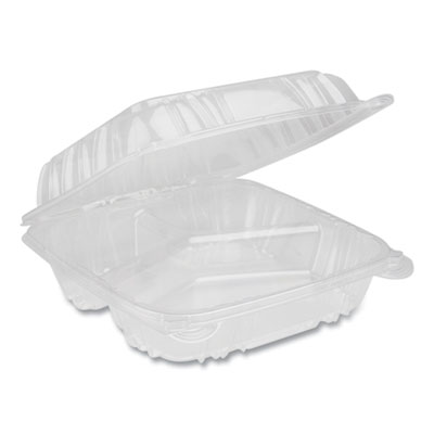 Pactiv Evergreen Sensation SmartLock Clear Hinged Lid Containers, 3-Compartment, 8.24 x 8.34 x 3.05, Clear, 200/Carton (YCI821230000)