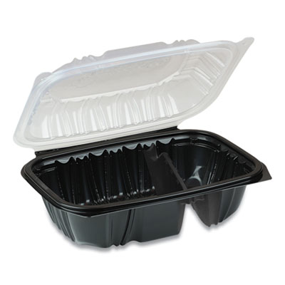Pactiv EARTHCHOICE DUAL COLOR HINGED-LID TAKEOUT CONTAINER, 2-COMPARTMENT, 20 OZ, 9 X 6 X 3, BLACK/CLEAR, 140/CARTON (DC962200B000)