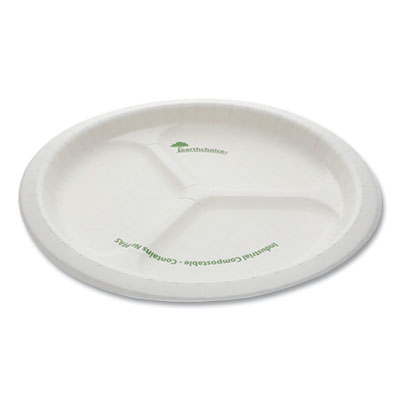 Pactiv Evergreen EarthChoice Pressware Compostable Dinnerware, 3-Compartment Plate, 10" dia, White, 250/Carton (PSP103EC)