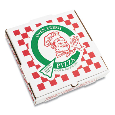 CORRUGATED KRAFT PIZZA BOXES, E-FLUTE, WHITE/RED/GREEN, 12" PIZZA, 12 X 12 X 1.75, 50/CARTON (PZCORE12P)