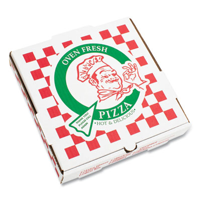 CORRUGATED KRAFT PIZZA BOXES, E-FLUTE, WHITE/RED/GREEN, 10" PIZZA, 10 X 10 X 1.75, 50/CARTON (PZCORE10P)