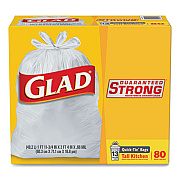 Glad Tall Kitchen Quick-Tie Bags, 13 gal, 0.66 mil, 23.75" x 28", White, 80/Box (60034BX)