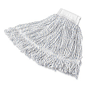 Rubbermaid Commercial Super Stitch Finish Mop Heads, Polyester/Rayon, Medium, White/Blue, 1" White Headband (55206WH00)