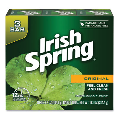 Irish Spring Bar Soap, Clean Fresh Scent, 3.75 oz, 3 Bars/Pack, 18 Packs/Carton (14177)