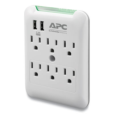 APC ESSENTIAL SURGEARREST SURGE PROTECTOR, 6 AC/2 USB OUTLETS, 540 J, WHITE (24414115)