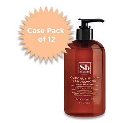 Soapbox Hand Soap, Coconut Milk and Sandalwood, 12 oz Pump Bottle, 12/Carton (00676CT)