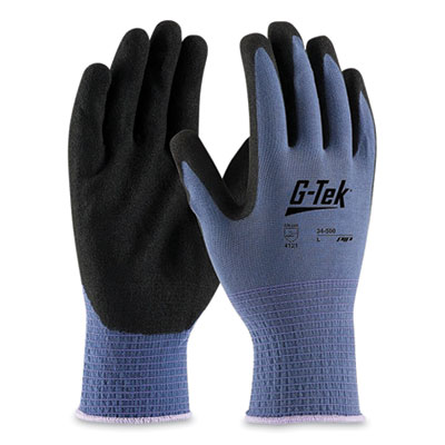 G-Tek GP NITRILE-COATED NYLON GLOVES, LARGE, BLUE/BLACK, 12 PAIRS (177593)