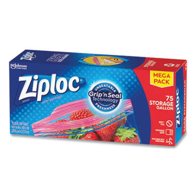 Ziploc SEAL TOP BAGS, 1 GAL, 10.75" X 10.56, CLEAR, 75/BOX (24442305)