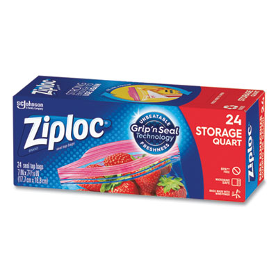 Ziploc SEAL TOP BAGS, 1 QT, 7.44" X 7", CLEAR, 24/BOX (24442310)