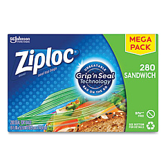 Ziploc SANDWICH SEAL TOP BAGS, 6.5" X 5.88", CLEAR, 280/BOX (24442311)