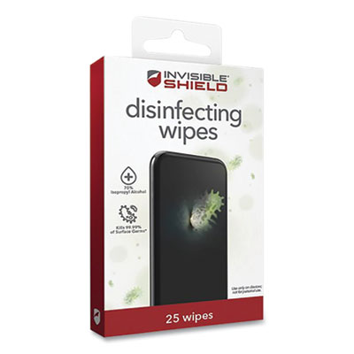 ZAGG InvisibleShield Disinfecting Wipes for Electronic Devices, Spun Fiber, 3 x 3, 25/Pack (209805958)