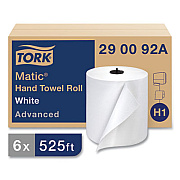 Tork Advanced Matic Hand Towel Roll, 2-Ply, 7.7" x 525 ft, White, 643/Roll, 6 Rolls/Carton (290092A)