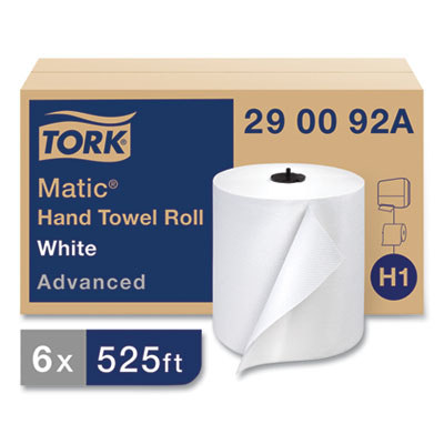 Tork Advanced Matic Hand Towel Roll, 2-Ply, 7.7" x 525 ft, White, 643/Roll, 6 Rolls/Carton (290092A)