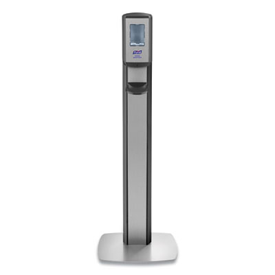 PURELL MESSENGER CS8 Silver Panel Floor Stand with Dispenser, 1,200 mL, 15.13 x 16.62 x 52.68, Graphite/Silver (7518DSSLV)