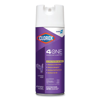 Clorox 4 in One Disinfectant and Sanitizer, Lavender, 14 oz Aerosol Spray, 12/Carton (32512)