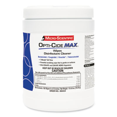 Opti-Cide Max Disinfectant Wipes, 6 x 6.75, White, 160/Canister, 12 Canisters/Carton (M60034)