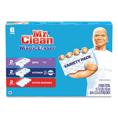 Mr. Clean Magic Eraser Variety Pack, Extra Durable; Bath; Kitchen, White, 4.6 x 2.3, 0.7" Thick, White 6/Pack (69523PK)