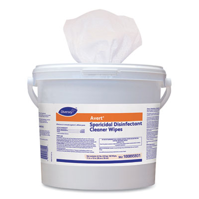 Diversey Avert Sporicidal Disinfectant Cleaner Wipes, 1-Ply, 11 x 12, Chlorine Scent, 160/Canister, 4 Canisters/Carton (100895931)