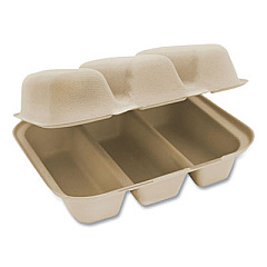 World Centric Fiber Hinged Containers, Taco Box, 3-Compartment, 7 x 8.3 x 3.2, Natural, 300/Carton (TOSCT3)