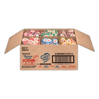 Coffee mate Liquid Coffee Creamer, Variety Pack, 6 Assorted Flavors, 0.38 oz Mini Cups, 180/Carton (51574)