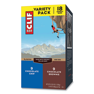 CLIF Bar Energy Bar, Chocolate Brownie and Chocolate Chip, 2.4 oz, 18/Box (CCC31576)