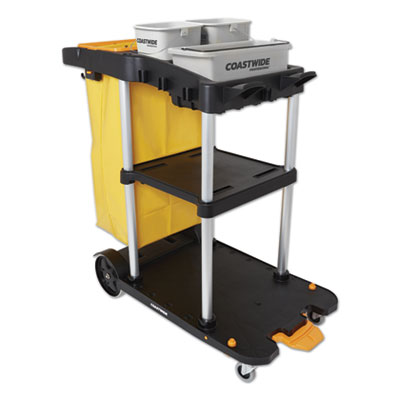 Coastwide Professional Click-Connect Janitorial Cart, 3 Shelves, 43.2 x 22 x 46.3, Black/Gray (24380828)