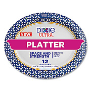 Dixie Heavy Duty Disposable Dinnerware, Platter, 12.5" dia, Floral, Blue/Yellow/White, 12/Pack (16173)
