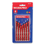 Workpro Six-Piece Precision Screwdriver Set, #1 and #2 Phillips Tips, 1.4 mm to 3 mm Slotted Tips, Assorted Shank Lengths (W021167WE)