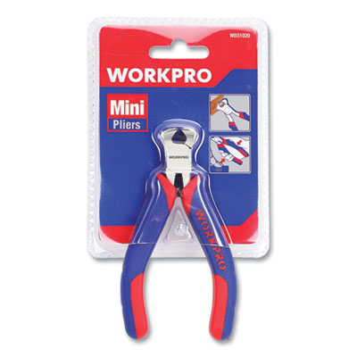 Workpro Mini End-Cutting Pliers, 5" Long, Ni-Fe-Coated Drop-Forged Carbon Steel, Blue/Red Soft-Grip Handle (W031020WE)