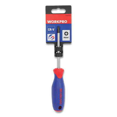 Workpro Straight-Handle Cushion-Grip Screwdriver, #2 Phillips Tip, 4" Shaft (W021033WE)