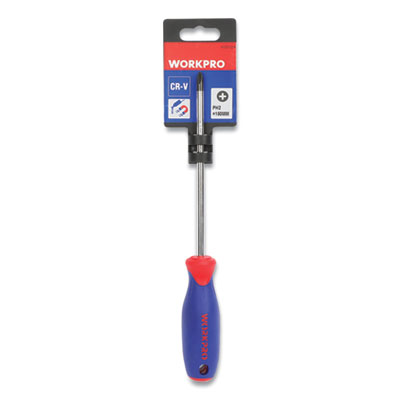 Workpro Straight-Handle Cushion-Grip Screwdriver, #2 Phillips Tip, 6" Shaft (W021034WE)